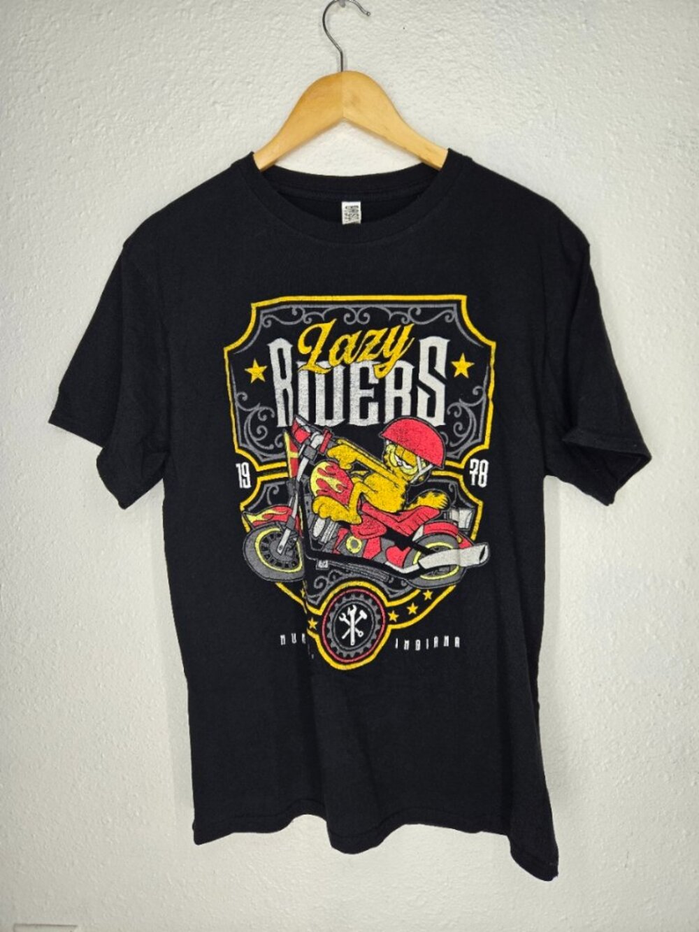 Garfield Lazy Riders Motorcycle Tee Muncie, Indiana 1978